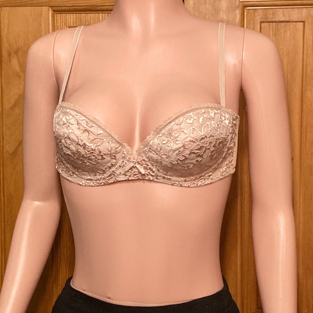 NWOT Bestform Vintage 90s Padded Lace Bra Tan Size 36B